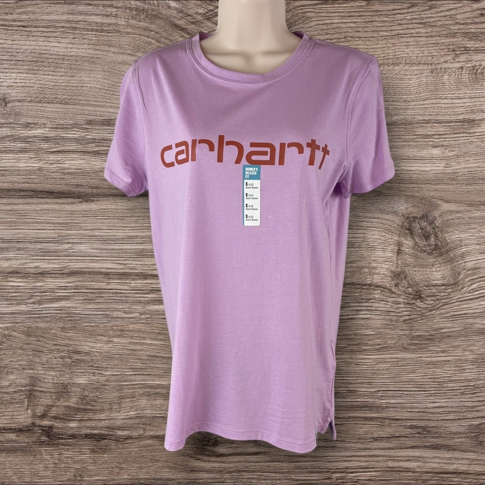 Carhartt Shirt Women’s Small Purple Relaxed Fit Logo Graphic Casual (663)